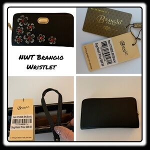 NWT Brangio Italy Wristlet Wallet Black with Red Rhinestone Detailing